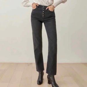 Reformation NWT Cynthia High Rise Straight Leg Button Fly Black Jeans Size 28
